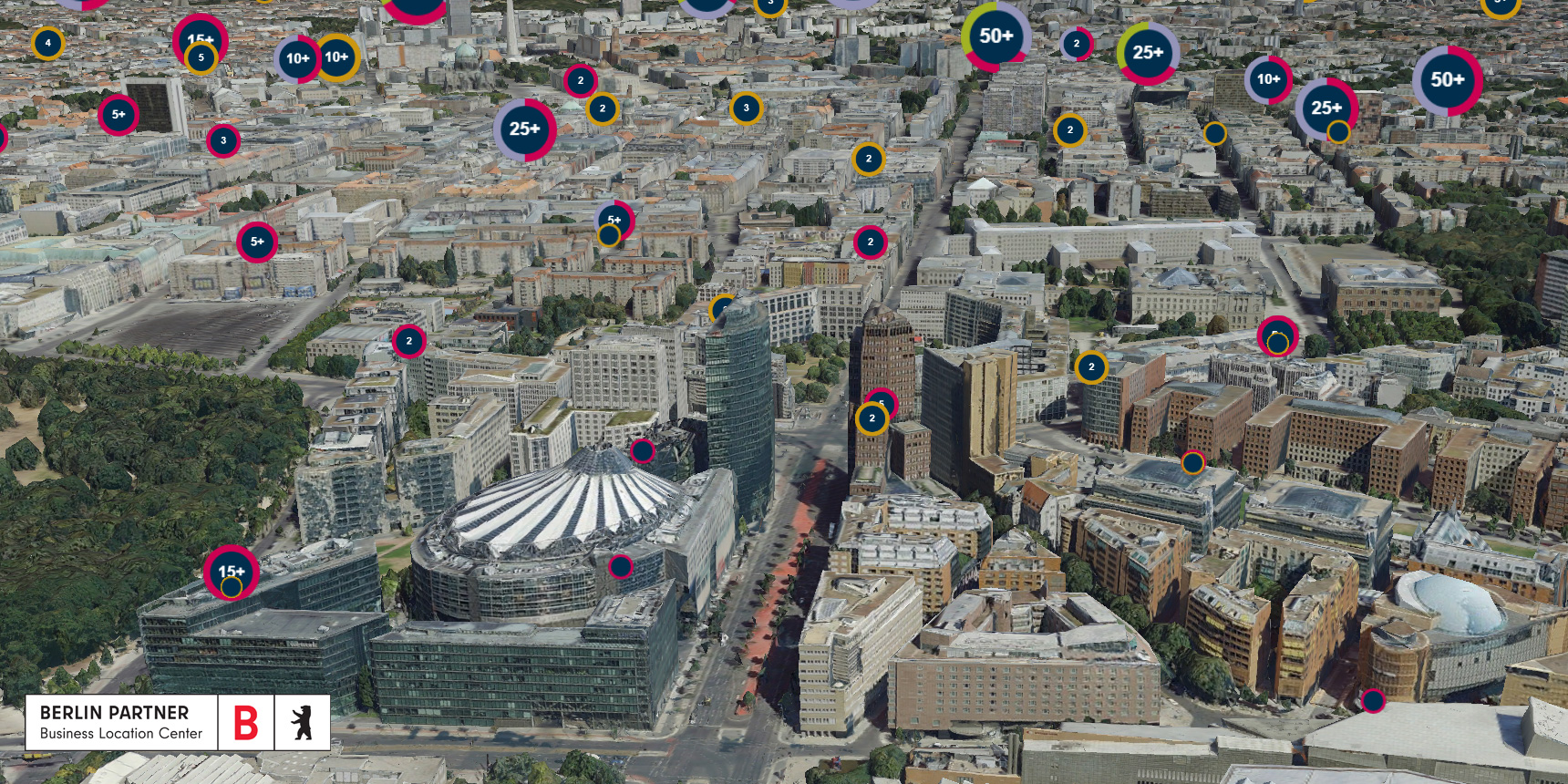 3D view of the Potsdamer Platz in the Berlin Economic Atlas