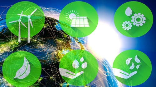 Icons mit Symbolen für erneuerbare Energien