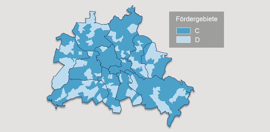 Fördergebietskarte mit Skizzierung der Fördergebieten C und D